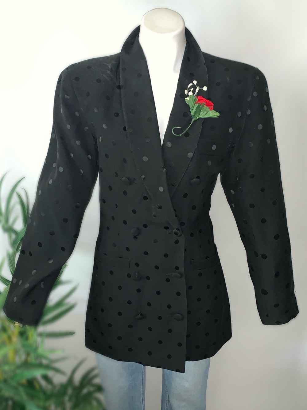 d o t :: Vintage Black Polka Dot Blazer Double Breasted